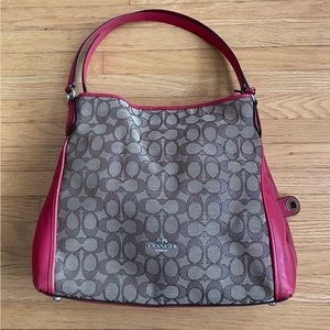 Coach Shoulder Bag.  Canvas & Red Leather.